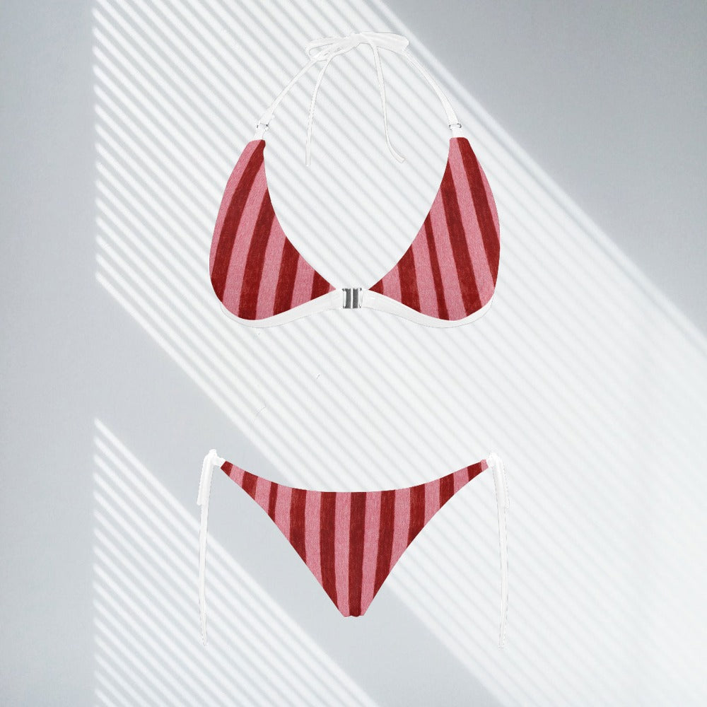 RETRO CANDY STRIPE BUCKLE FRONT BIKINI