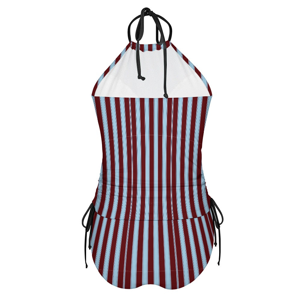 Stripe Claret Halter Split swimsuit