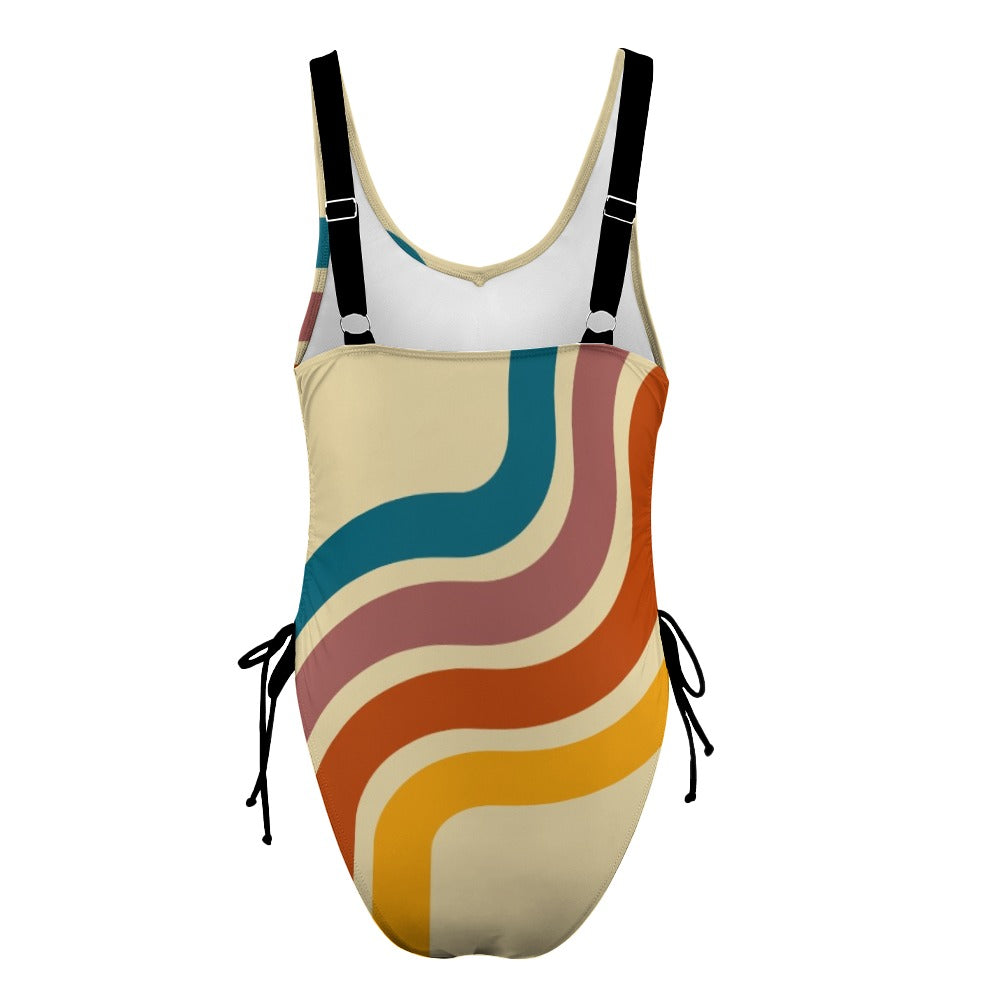 RETRO BUTTER STRIPE ONE PIECE SWIMSUIT