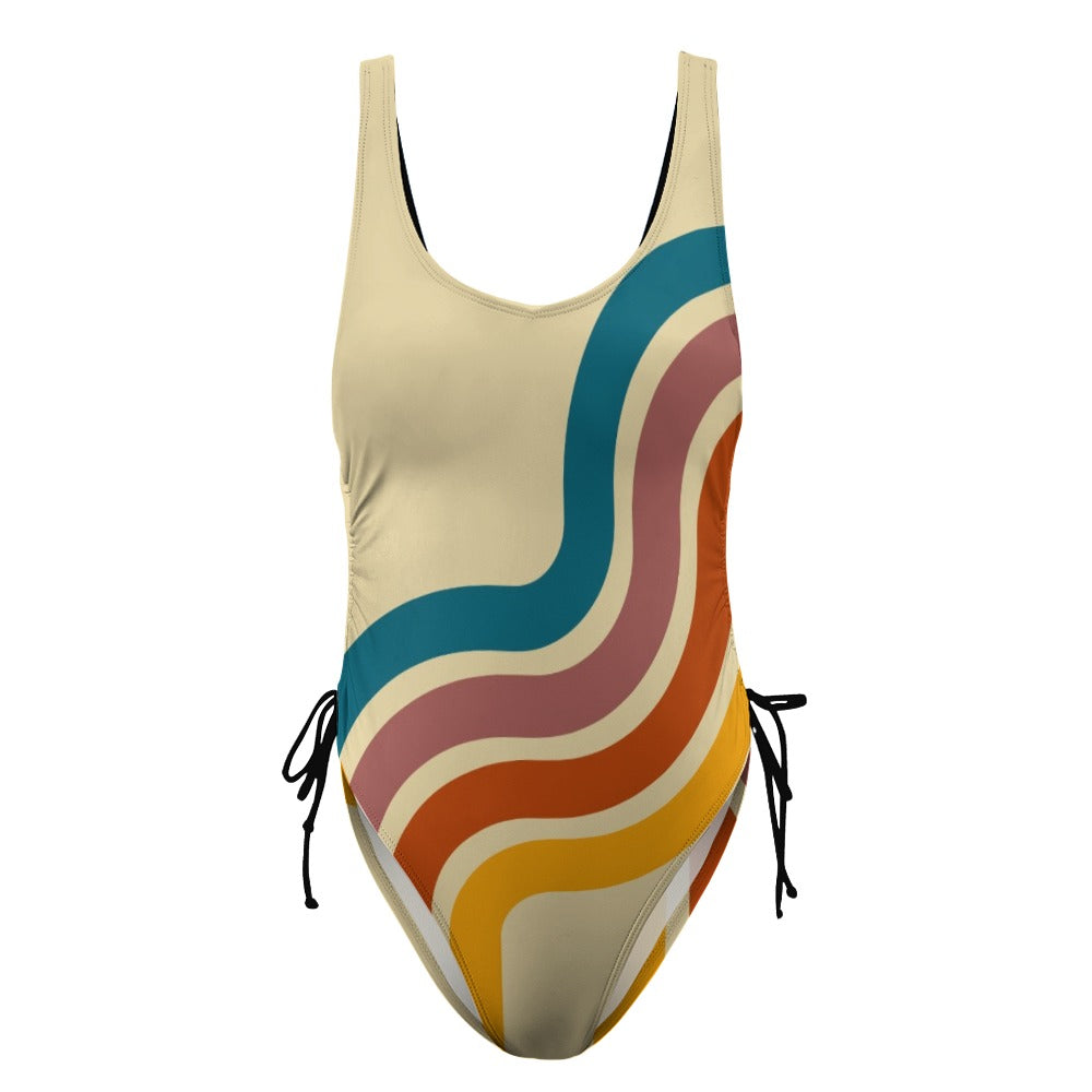 RETRO BUTTER STRIPE ONE PIECE SWIMSUIT