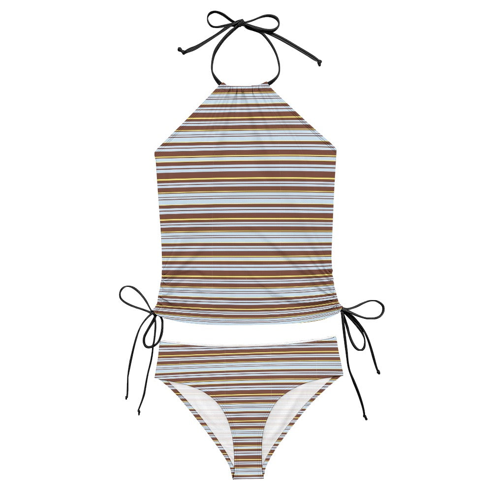 Stripe Halter Split swimsuit